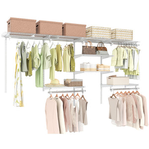 4-8 Feet Closet Organizers and Storage System with Hanging Rod for Laundry Bedroom-White