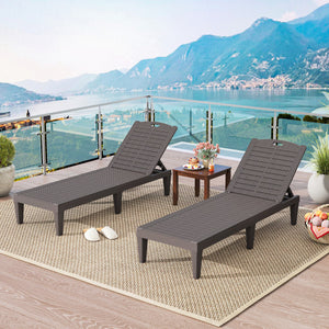 Outdoor PP Chaise Lounge Chairs Set of 2 with 4-Position Adjustable Backrests-Coffee