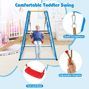6-in-1 Indoor Jungle Gym with Slide for Boys and Girls 3+ Years Old-Blue