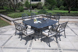 Square 8 Person 64" Long Aluminum Dining Set With Cushions by Couch.com