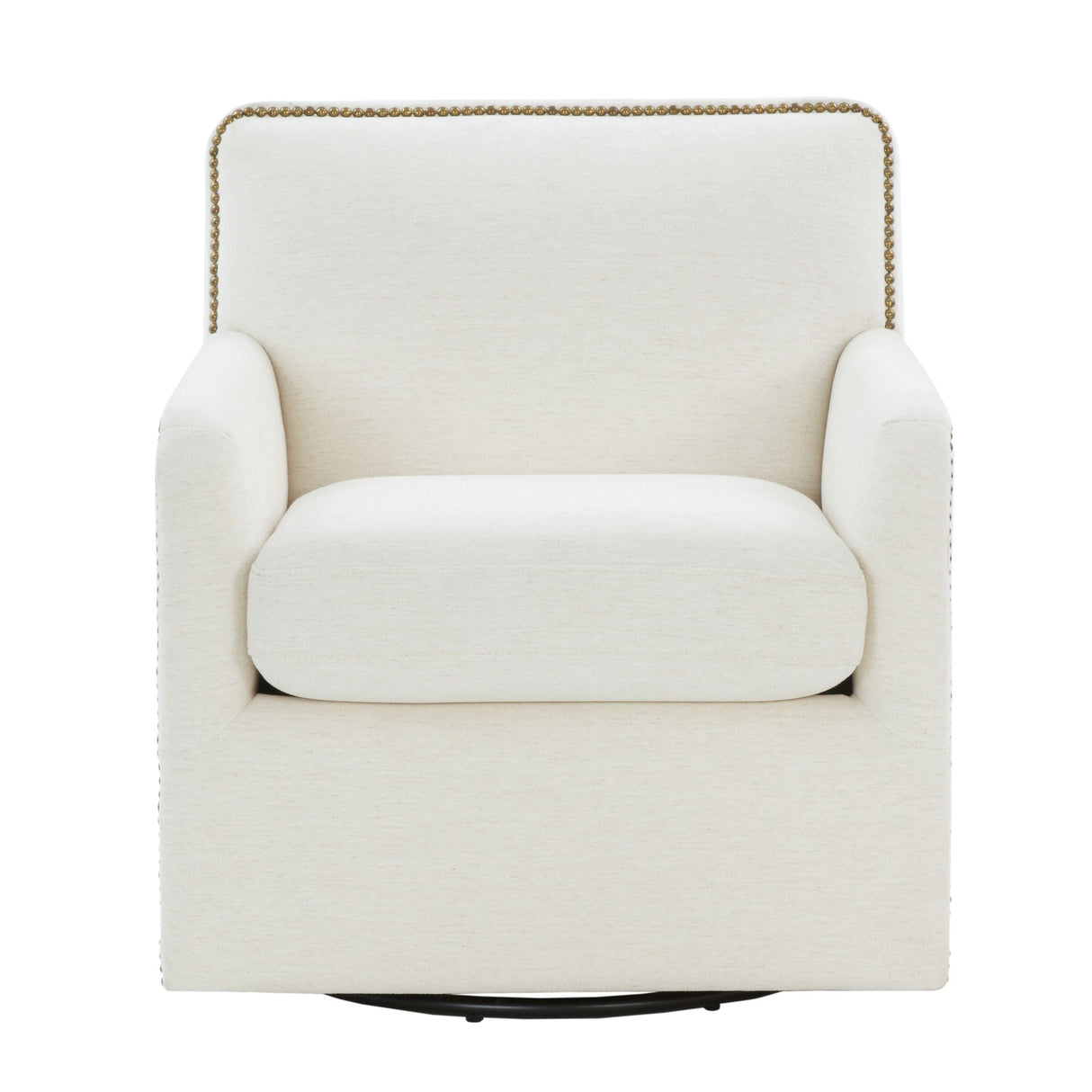 Tolland Swivel Accent Chair With Antique Brass Nailhead Trim - Cream