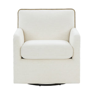 Tolland Swivel Accent Chair With Antique Brass Nailhead Trim - Cream