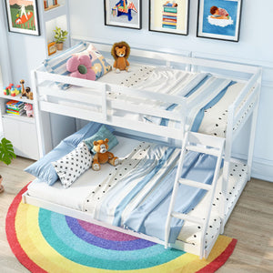 Twin Over Full Bunk Bed Low Floor Bunk Bed Frame-White