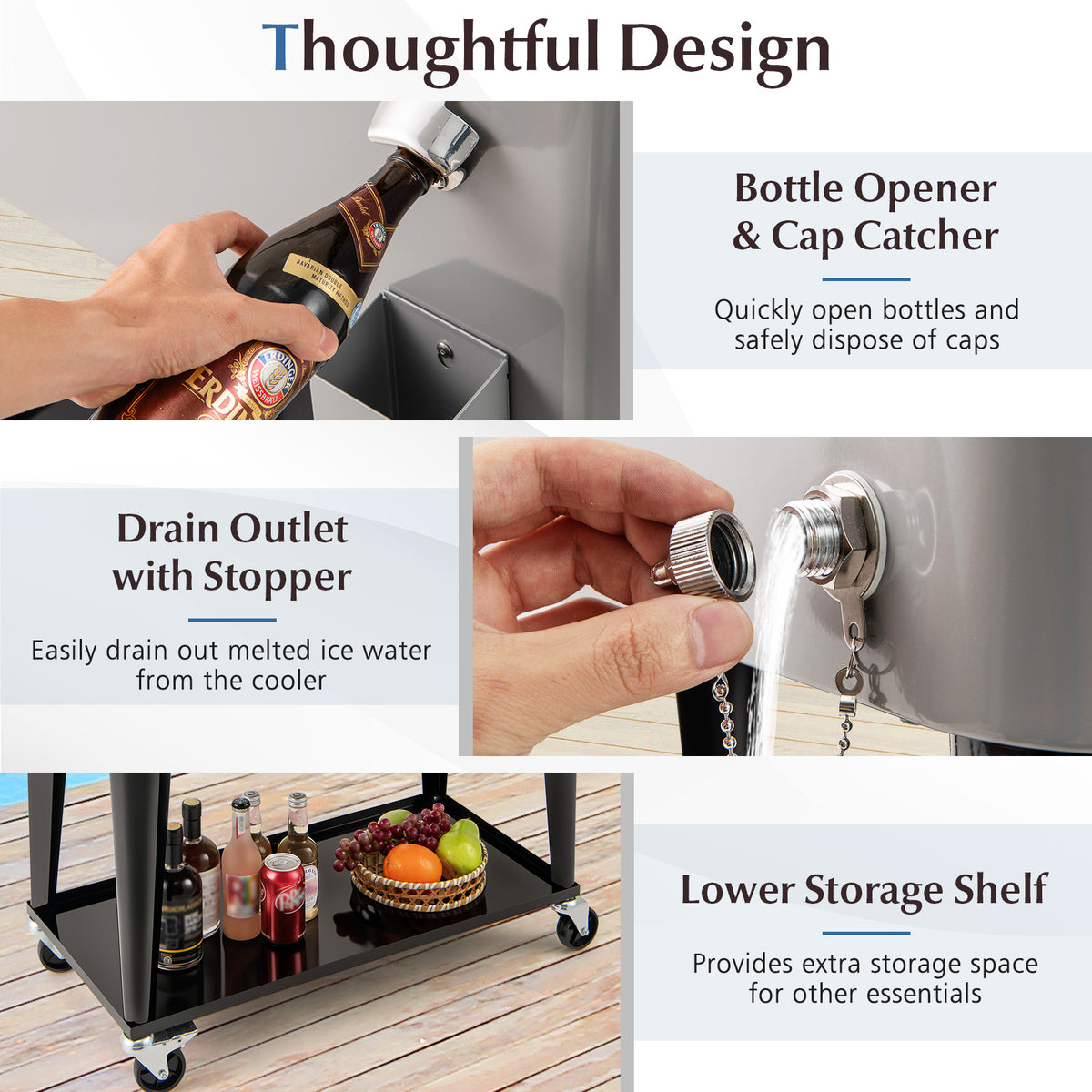 Portable Patio Cooler with Bottom Storage Shelf and Bottle Opener-Gray