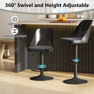 Bar Stools Set of 2 with Enlarged PU Leather Seat and Footrest-Black