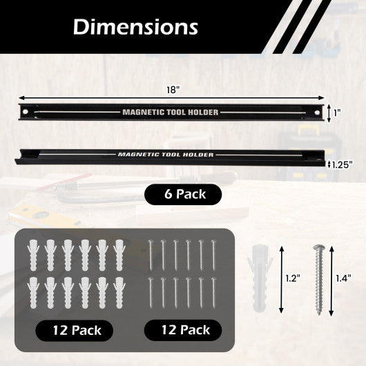 18 Inch Magnetic Tool Holder Strip with Mounting Screws-Black