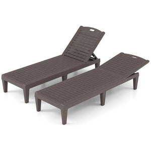 Outdoor PP Chaise Lounge Chairs Set of 2 with 4-Position Adjustable Backrests-Coffee