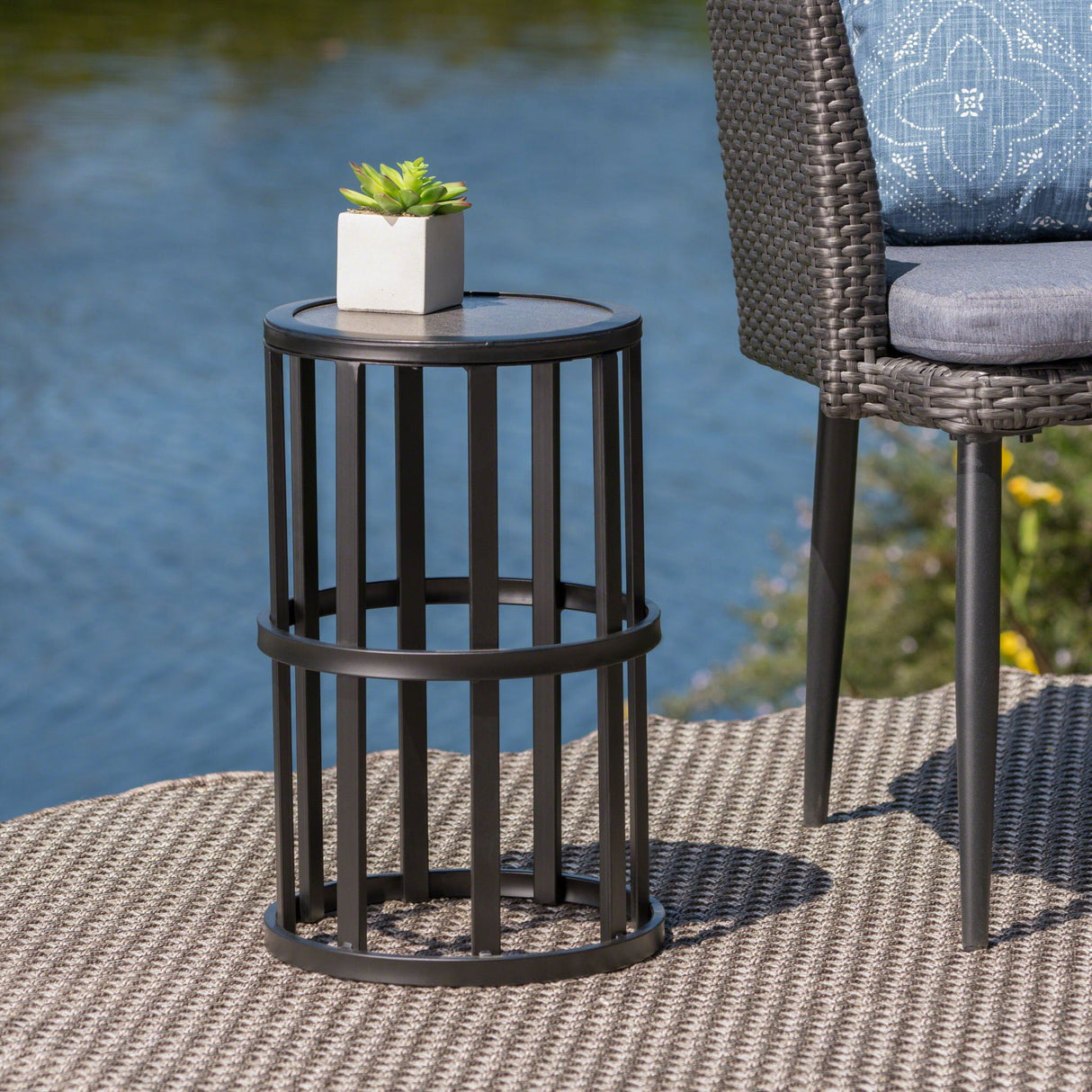 Outdoor Powder Coated Side Table - Gray by Couch.com