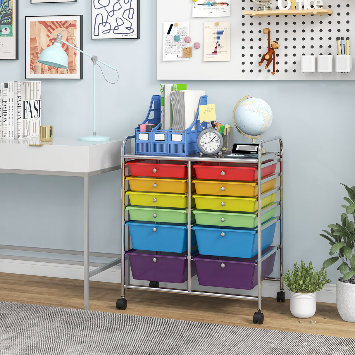 12 Drawers Rolling Cart Storage Scrapbook Paper Organizer Bins-Transparent Multicolor
