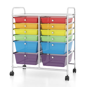 12 Drawers Rolling Cart Storage Scrapbook Paper Organizer Bins-Transparent Multicolor