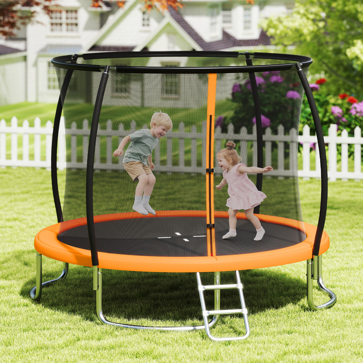 12FT Outdoor Trampoline Heavy-Duty Recreational Trampoline with Safety Enclosure Net-Orange