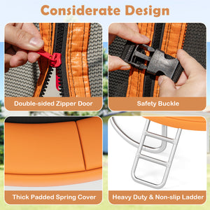 12FT Outdoor Trampoline Heavy-Duty Recreational Trampoline with Safety Enclosure Net-Orange