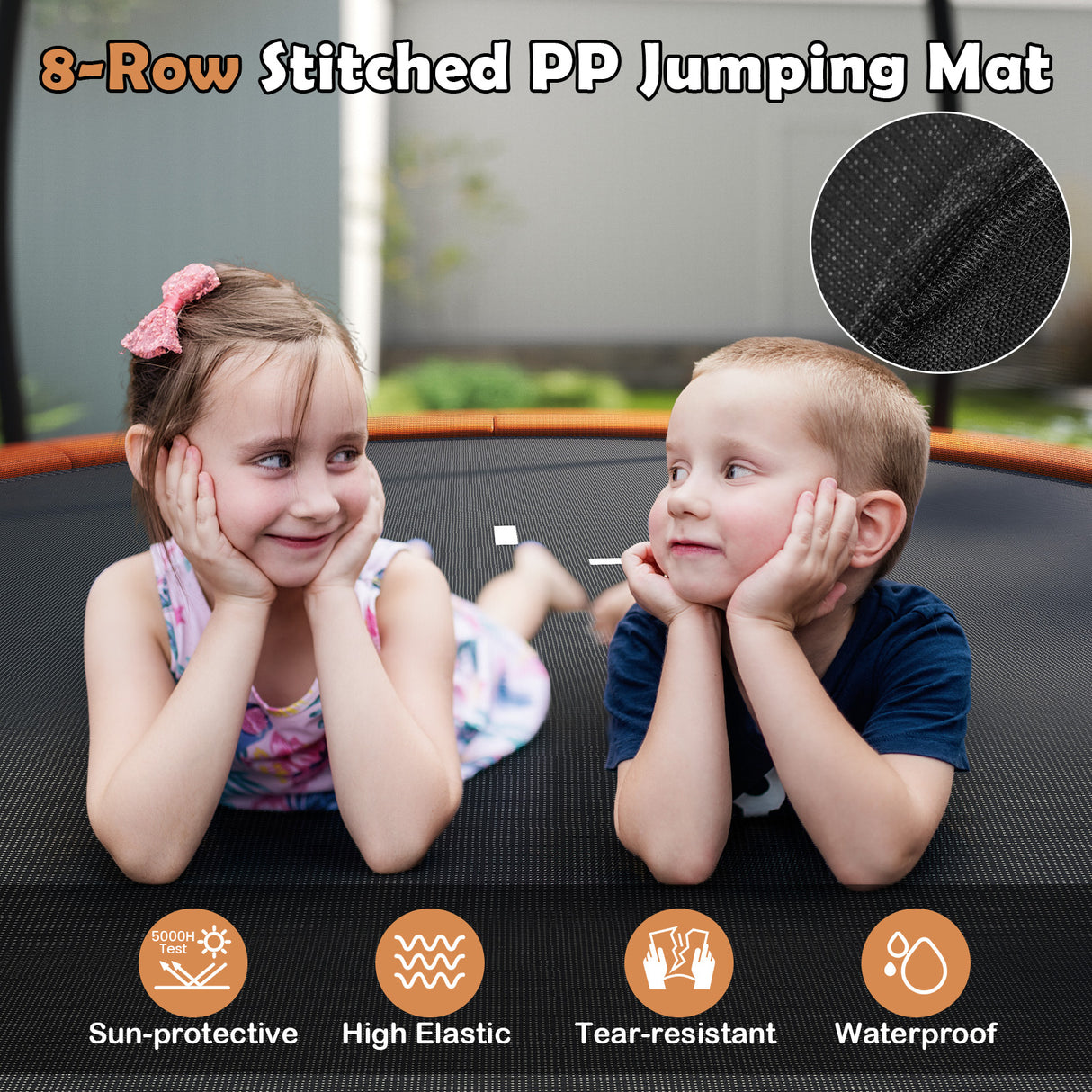 12FT Outdoor Trampoline Heavy-Duty Recreational Trampoline with Safety Enclosure Net-Orange