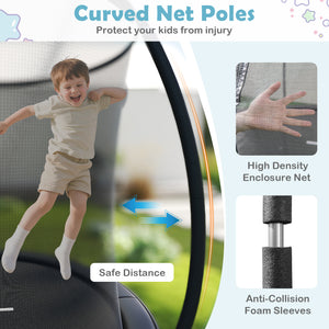 12FT Outdoor Trampoline Heavy-Duty Recreational Trampoline with Safety Enclosure Net-Black