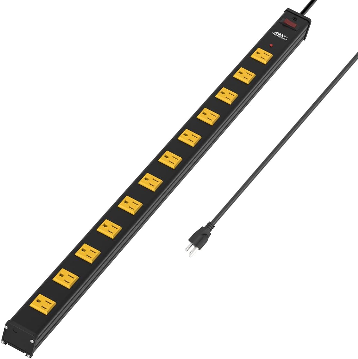 CRST Wideoutlets 2.6" Wide Spaced 12 Outlets Mountable Metal Power Strip Surge Protector with 1800 Joule Protection & EMI Filter Heavy Duty Construction 15A Circuit Breaker Included