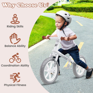 12 Inch Balance Bike with Adjustable Seat and Rotatable Handlebar-White