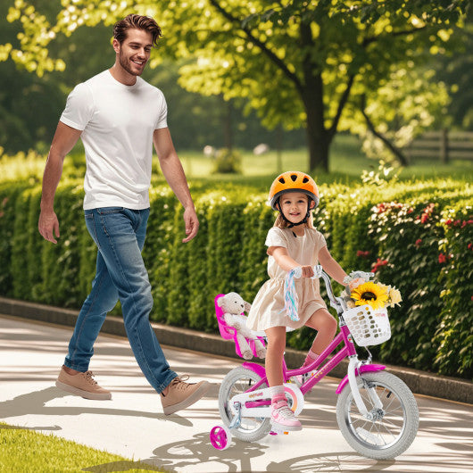 Kids Bike 12 Inch with Training Wheels and 2 Brake System for 3-4 Years Old