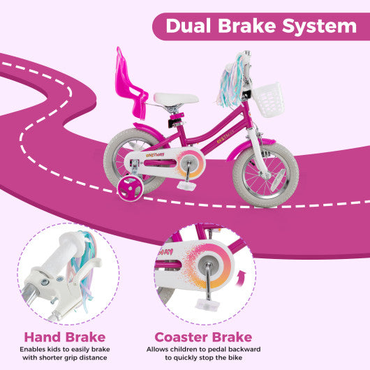 Kids Bike 12 Inch with Training Wheels and 2 Brake System for 3-4 Years Old
