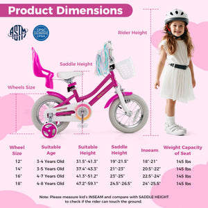 Kids Bike 12 Inch with Training Wheels and 2 Brake System for 3-4 Years Old