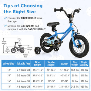 12 Inch Kids Bike with Removable Training Wheels for Aged 3-4 Years Old