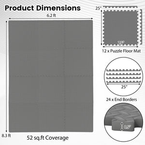 12Tiles 1/2" Puzzle Exercise Floor Mats-Gray