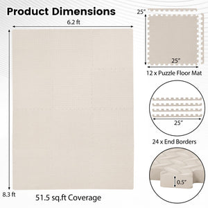 12Tiles 1/2" Puzzle Exercise Floor Mats-Beige