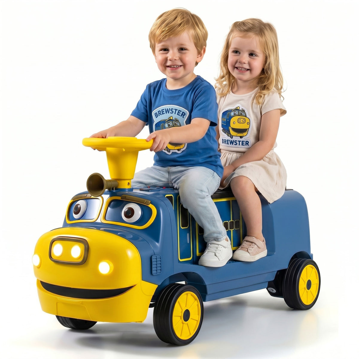 12V 2-Seater Kids Ride on Train with Height Adjustable Seat and Music Licensed Chuggington-Blue