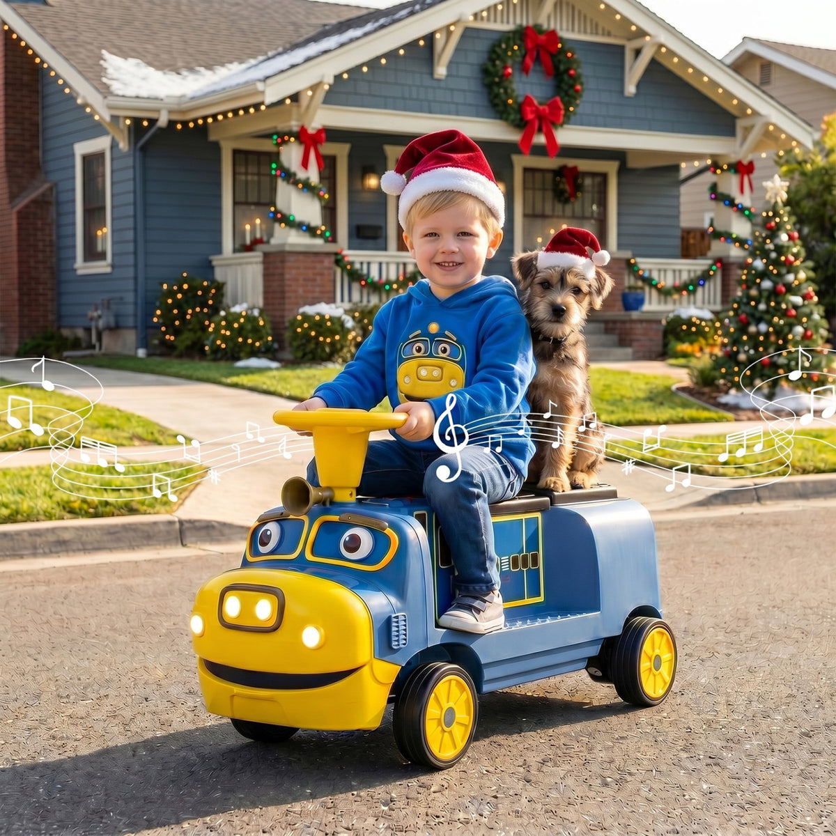 12V 2-Seater Kids Ride on Train with Height Adjustable Seat and Music Licensed Chuggington-Blue
