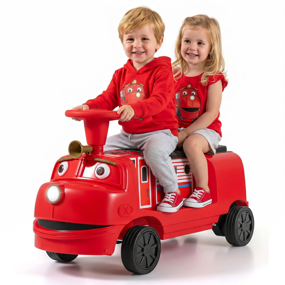 12V 2-Seater Kids Ride on Train with Height Adjustable Seat and Music Licensed Chuggington-Red