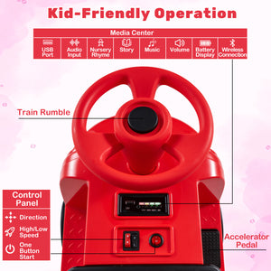 12V 2-Seater Kids Ride on Train with Height Adjustable Seat and Music Licensed Chuggington-Red