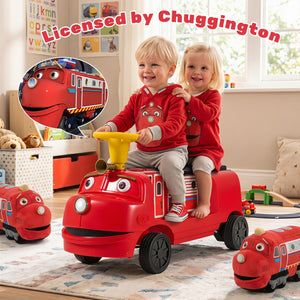 12V 2-Seater Kids Ride on Train with Height Adjustable Seat and Music Licensed Chuggington-Red