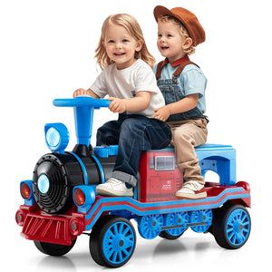 12V 2-Seater Ride on Toy with Train Whistle and Removable Chair-Blue