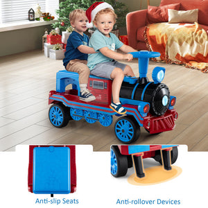 12V 2-Seater Ride on Toy with Train Whistle and Removable Chair-Blue