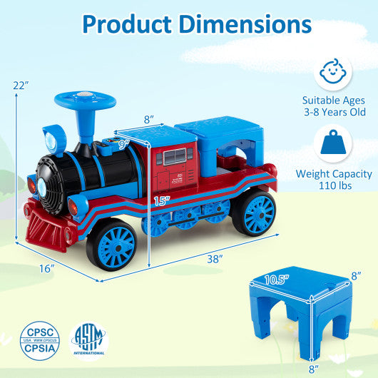 12V 2-Seater Ride on Toy with Train Whistle and Removable Chair-Blue