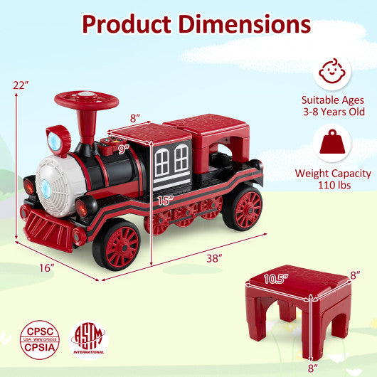 12V 2-Seater Ride on Toy with Train Whistle and Removable Chair-Red
