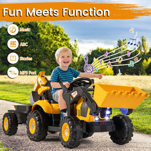 12V 4-in-1 Ride on Tractor Excavator Bulldozer for Kids with Remote Control-Yellow