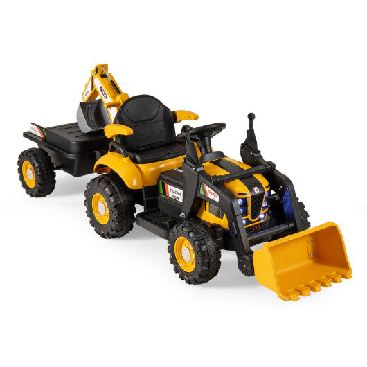 12V 4-in-1 Ride on Tractor Excavator Bulldozer for Kids with Remote Control-Yellow