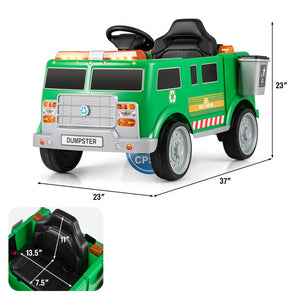 12V Battery Powered Electric Vehicle with Remote Control and Trash Bin-Green
