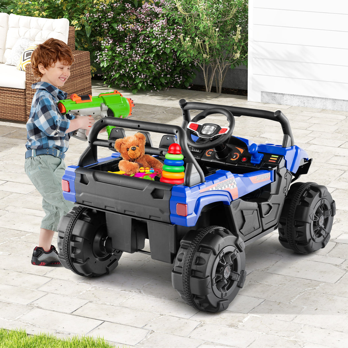 12V Battery Powered Electric Vehicle with Remote Control and 3 Speeds-Blue