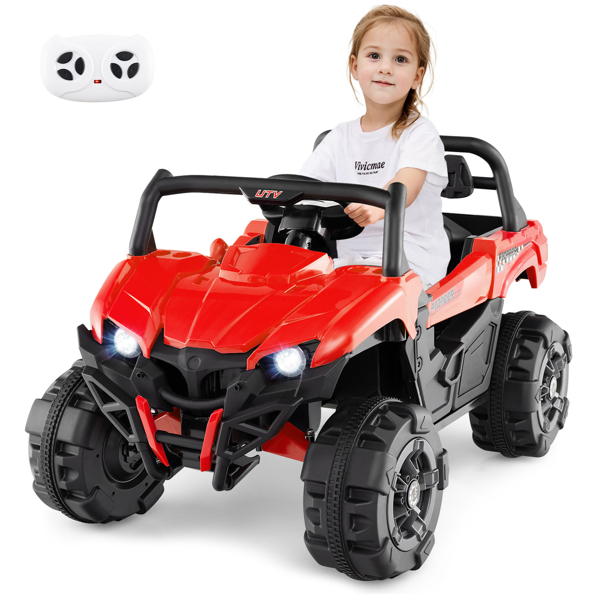 12V Battery Powered Electric Vehicle with Remote Control and 3 Speeds-Red