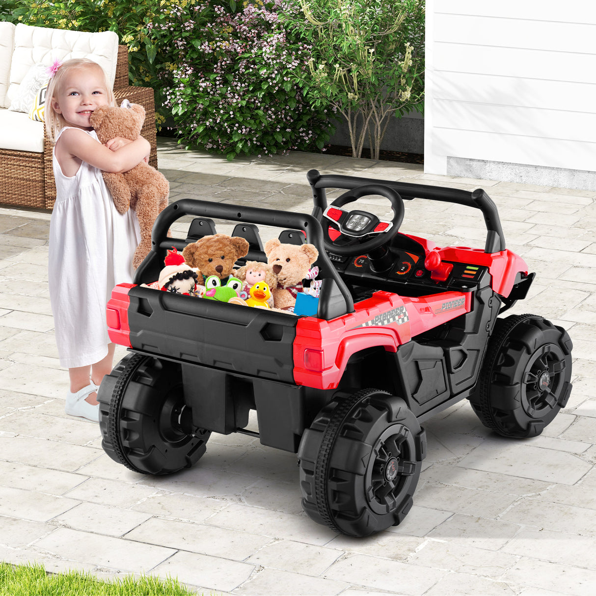 12V Battery Powered Electric Vehicle with Remote Control and 3 Speeds-Red