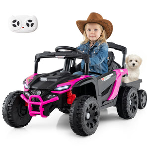 12V Battery Powered Ride On Tractor with Parent Remote Control-Black and Pink