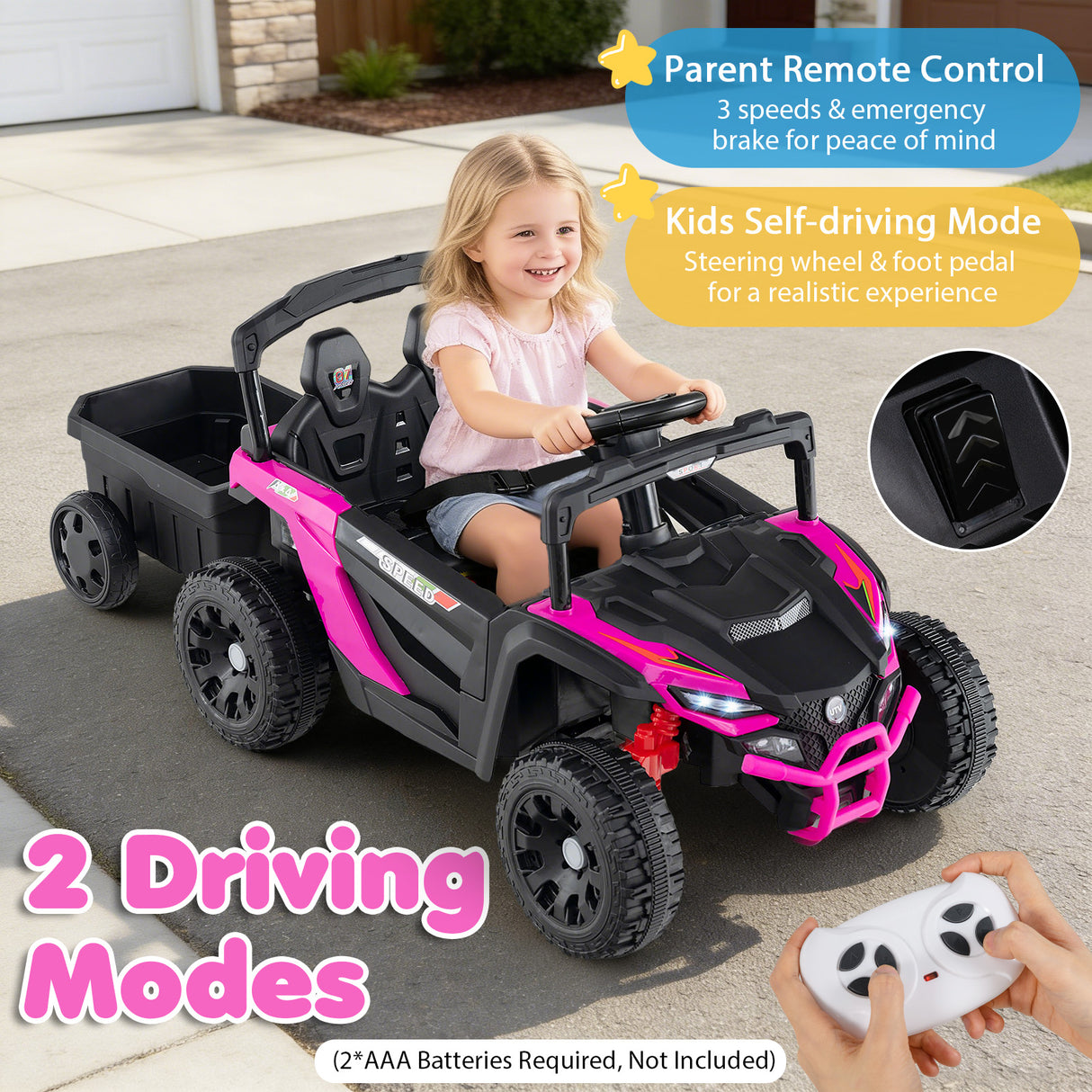 12V Battery Powered Ride On Tractor with Parent Remote Control-Black and Pink