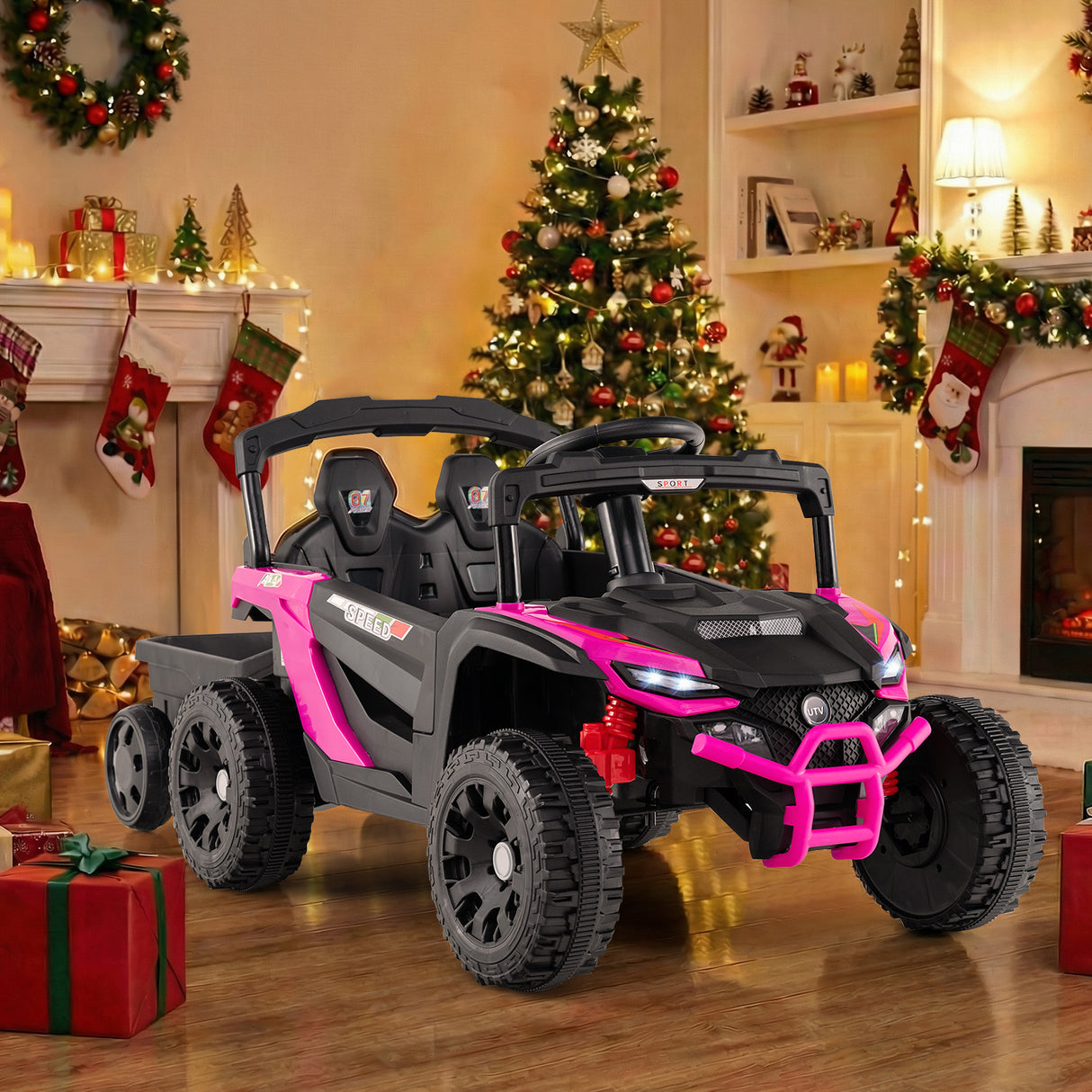 12V Battery Powered Ride On Tractor with Parent Remote Control-Black and Pink