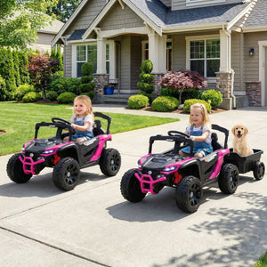 12V Battery Powered Ride On Tractor with Parent Remote Control-Black and Pink