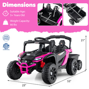 12V Battery Powered Ride On Tractor with Parent Remote Control-Black and Pink