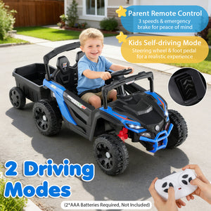 12V Battery Powered Ride On Tractor with Parent Remote Control-Black and Blue