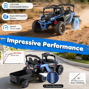 12V Battery Powered Ride On Tractor with Parent Remote Control-Black and Blue