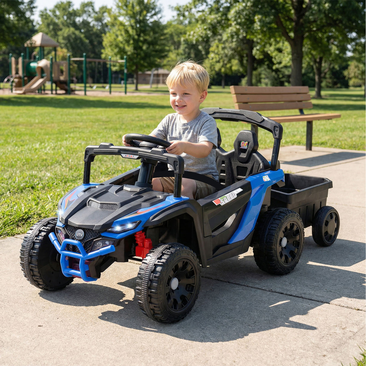 12V Battery Powered Ride On Tractor with Parent Remote Control-Black and Blue