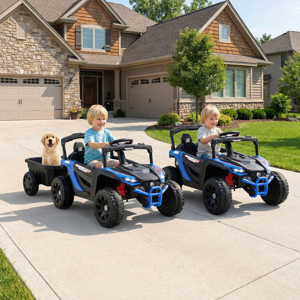 12V Battery Powered Ride On Tractor with Parent Remote Control-Black and Blue